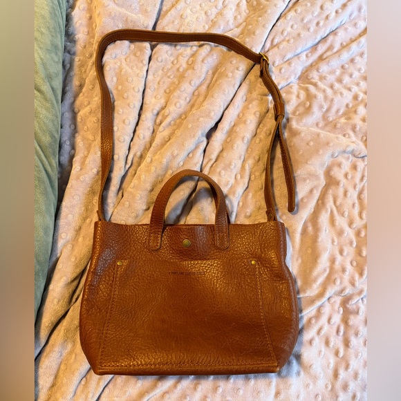 Portland Leather Goods Mini Crossbody Tote | Cognac Brown Leather - Picture 3 of 11